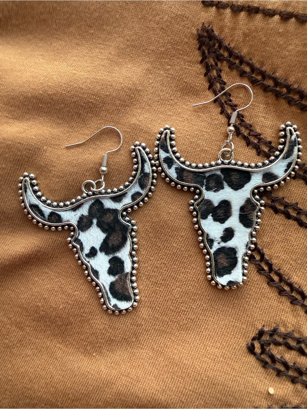 Cowhide Longhorn Dangle Earrings